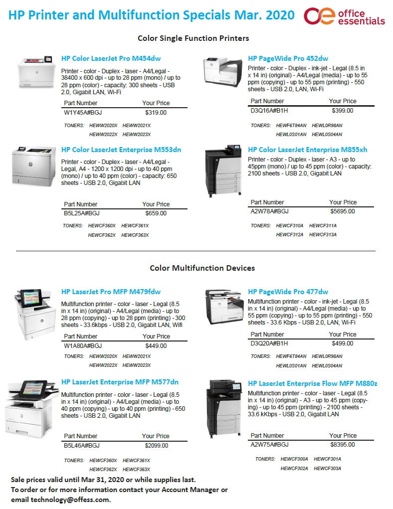 Hp Printer and Multifunction Specials January 2020 