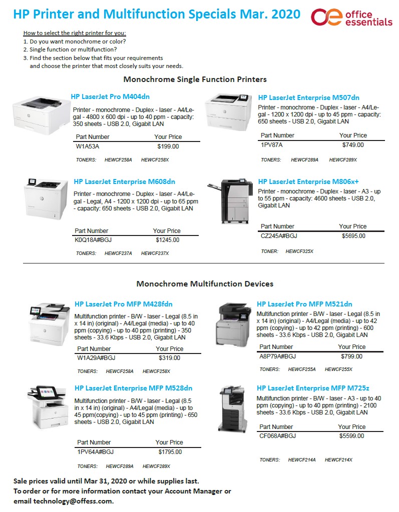 Hp Printer and Multifunction Specials January 2020 